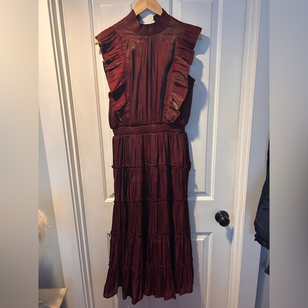 Elegant Burgundy Ruffled Maxi Dress
